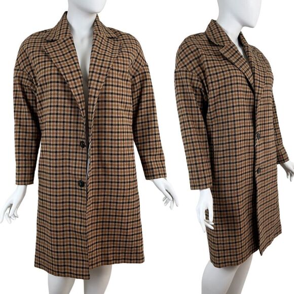 Zara Other - Zara Man Size M Brown Wool Plaid Check Oversized Long NEW Coat Office Modern